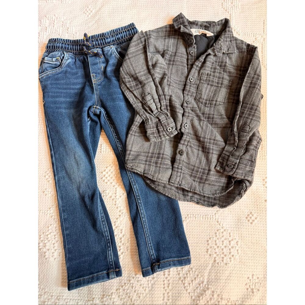 3T Outfit Bundle Cat &‎ Jack Jeans H&M Plaid Shirt